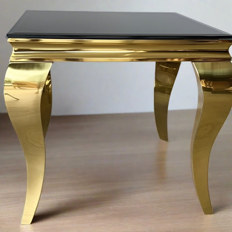 Luxury-Square-black-Glass-side-Table-Gold-Curved-Legs-60cm