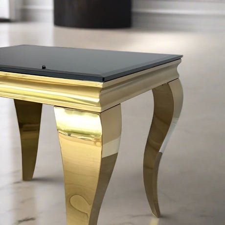 Luxury-Square-black-Glass-side-Table-Gold-Curved-Legs-60cm