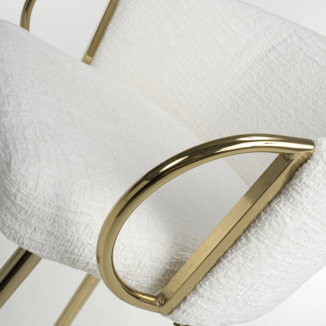 Ashton Luxury White Textured Fabric Bar Stool With Gold Base