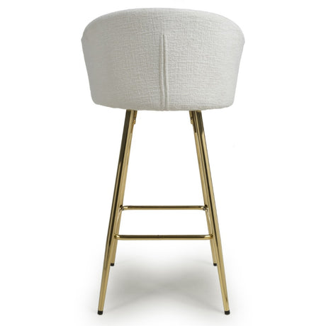 Ashton Luxury White Textured Fabric Bar Stool With Gold Base