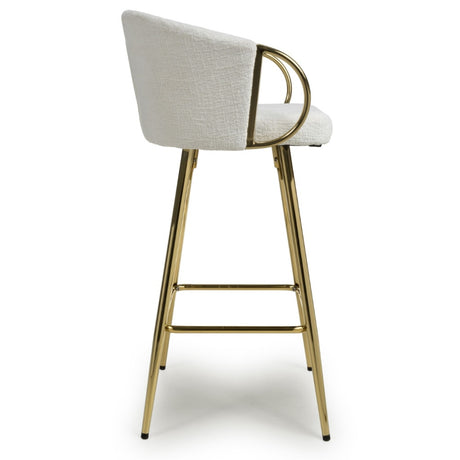 Ashton Luxury White Textured Fabric Bar Stool With Gold Base