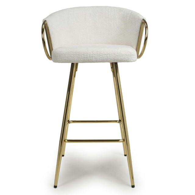 Ashton Luxury White Textured Fabric Bar Stool With Gold Base