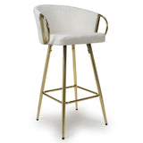 Ashton Luxury White Textured Fabric Bar Stool With Gold Base