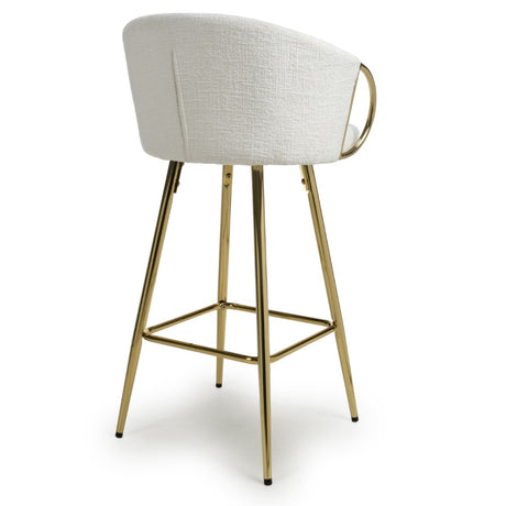 Ashton Luxury White Textured Fabric Bar Stool With Gold Base