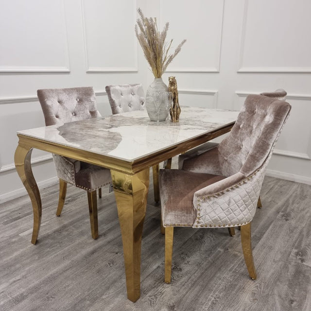 Luxury-beige-velvet-lion-knocker-dining-chairs-gold-legs