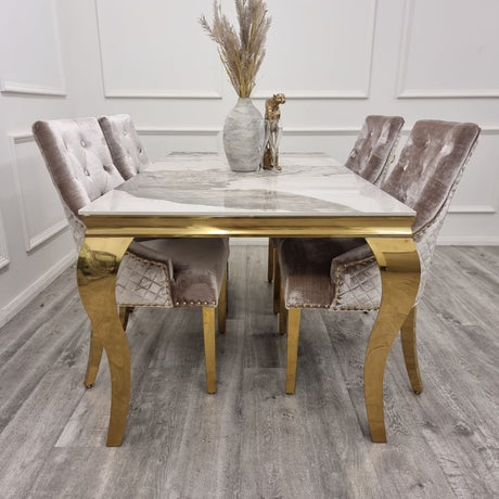 Luxury-beige-velvet-lion-knocker-dining-chairs-gold-legs