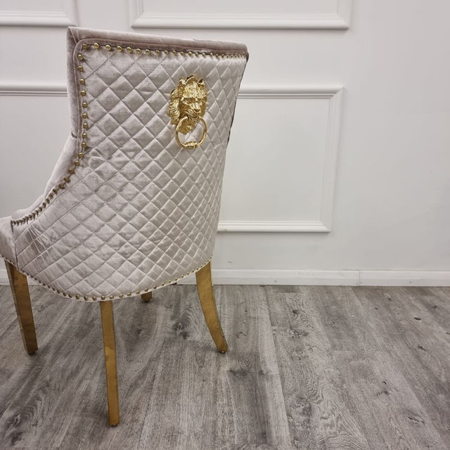 Luxury-beige-velvet-lion-knocker-dining-chairs-gold-legs