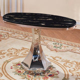 Luxury-black-marble-hallway-console-table-with-chrome-stainless-steel-pedestal-base