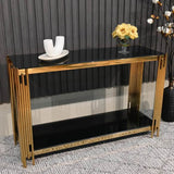 Luxury-black-tempered-glass-hallway-console-table-with-gold-stainless-steel-base