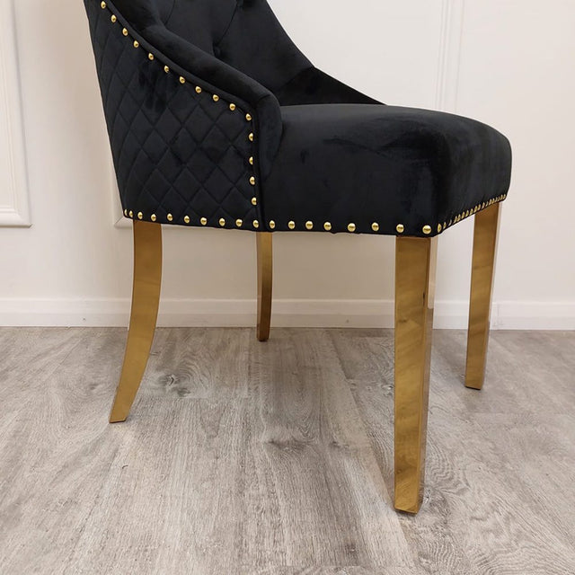 Luxury-black-velvet-lion-knocker-dining-chairs-gold-legs