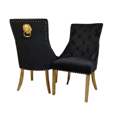 Luxury-black-velvet-lion-knocker-dining-chairs-gold-legs