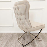      Luxury-cream-velvet-dining-chairs-chrome-cross-legs