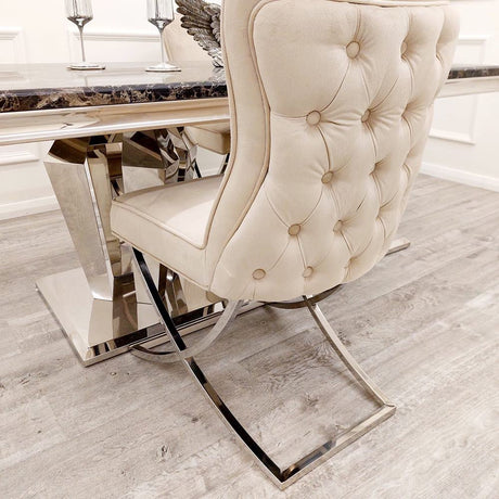      Luxury-cream-velvet-dining-chairs-chrome-cross-legs