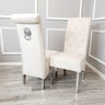 Luxury-cream-velvet-dining-chairs-chrome-legs-lion-knocker-quilted-back