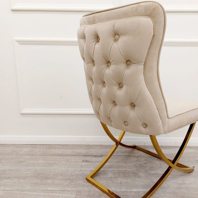 Luxury-cream-velvet-dining-chairs-gold-cross-legs