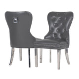 Luxury-dark-grey-leather-dining-chairs-chrome-legs-knocker-back