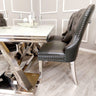 Luxury-dark-grey-leather-dining-chairs-chrome-legs-knocker-back