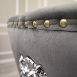 Luxury-dark-grey-velvet-dining-chairs-chrome-legs-lion-knocker