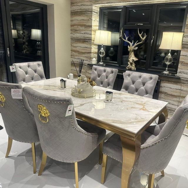 Luxury-grey-velvet-lion-knocker-dining-chairs-gold-legs