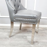 Luxury-light-grey-leather-dining-chairs-chrome-legs-knocker-back