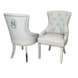 Luxury-light-grey-leather-dining-chairs-chrome-legs-lion-knocker