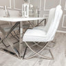 Luxury-light-grey-velvet-dining-chairs-chrome-cross-legs