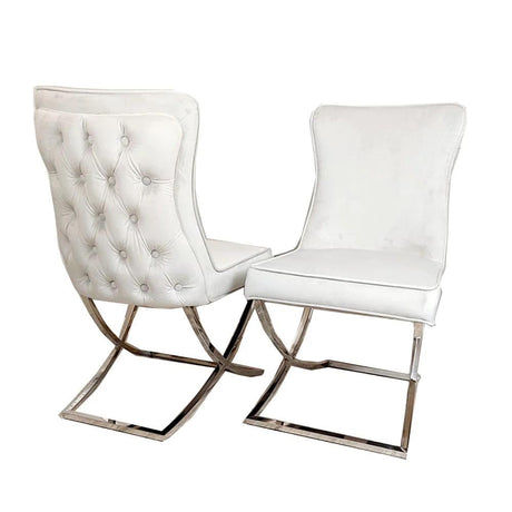 Luxury-light-grey-velvet-dining-chairs-chrome-cross-legs