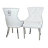 Luxury-light-grey-velvet-dining-chairs-chrome-legs-lion-knocker