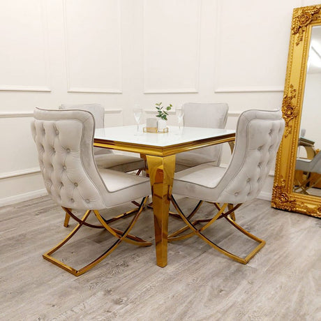 Luxury-light-grey-velvet-dining-chairs-gold-cross-legs