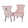 Luxury-pink-velvet-dining-chairs-chrome-legs-lion-knocker