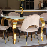 Luxury-square-white-glass-gold-dining-table-100cm-and-modern-open-back-velvet-dining-chairs-dining-table-set-for-4