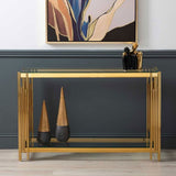    Luxury-tempered-glass-hallway-console-table-with-gold-stainless-steel-base-and-bottom-glass-shelve