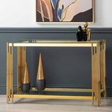 Luxury-tempered-black-glass-hallway-console-table-with-gold-stainless-steel-base