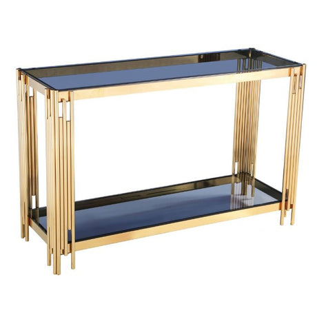    Luxury-tempered-glass-hallway-console-table-with-gold-stainless-steel-base-and-bottom-glass-shelve