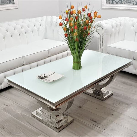 Luxury-white-glass-coffee-table-stainless-steel-base-130cm