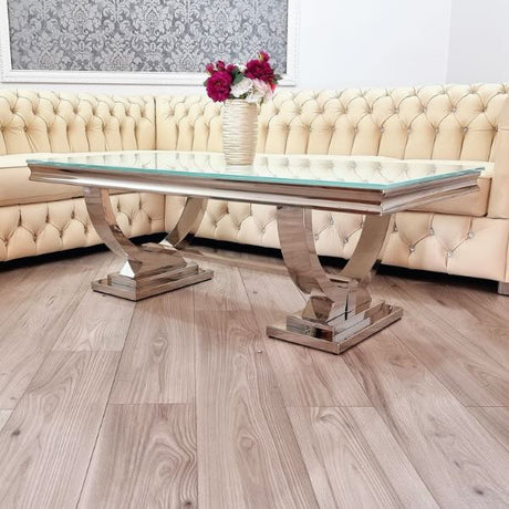 Luxury-white-glass-coffee-table-stainless-steel-base-130cm