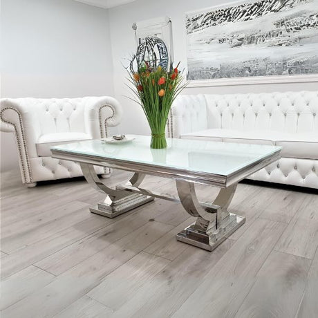 Luxury-white-glass-coffee-table-stainless-steel-base-130cm