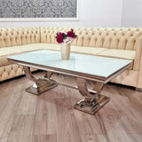 Luxury-white-glass-coffee-table-stainless-steel-base-130cm