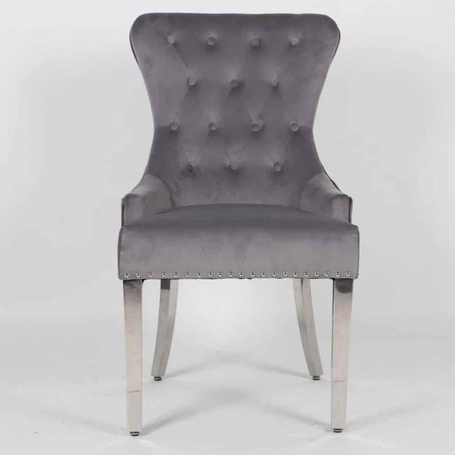 Bermondsey Plush Velvet Dining Chairs Set of 2 With Round Knocker Back