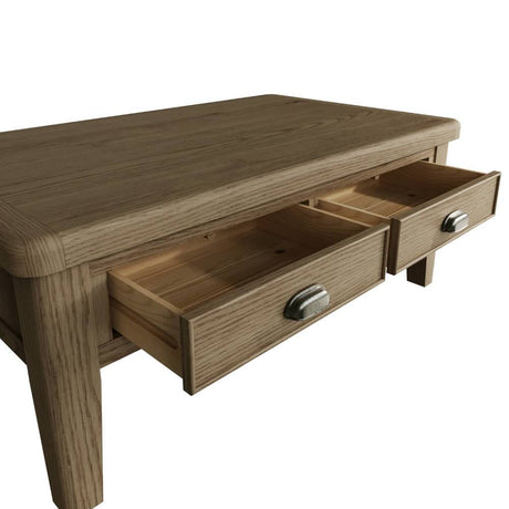 Nathan Rustic Rectangular Oak Wood Coffee Table With Storage