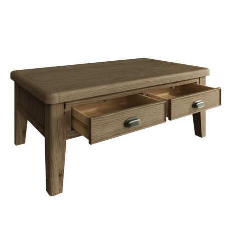 Nathan Rustic Rectangular Oak Wood Coffee Table With Storage