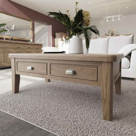 Nathan Rustic Rectangular Oak Wood Coffee Table With Storage