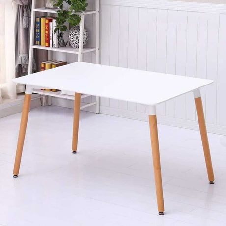 Minimalist-4-Seater-Rectangular-White-High-Gloss-Tabletop-Wooden-Legs-120cm