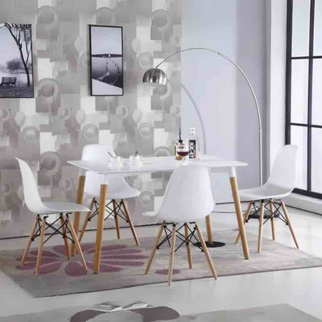 Minimalist-4-Seater-Rectangular-White-High-Gloss-Tabletop-Wooden-Legs-120cm