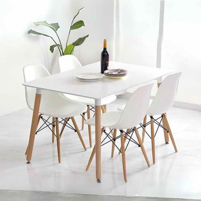 Minimalist-4-Seater-Rectangular-White-High-Gloss-Tabletop-Wooden-Legs-120cm