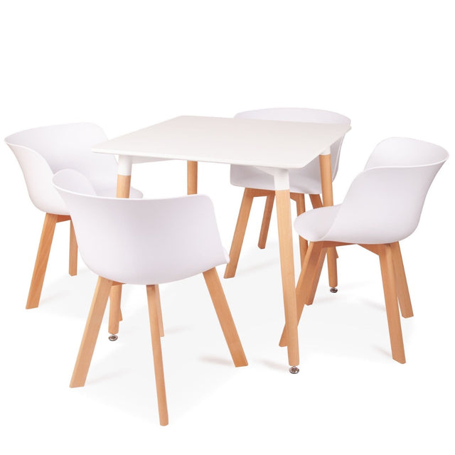 Minimalist-4-Seater-Square-White-High-Gloss-Tabletop-Wooden-Legs-80cm