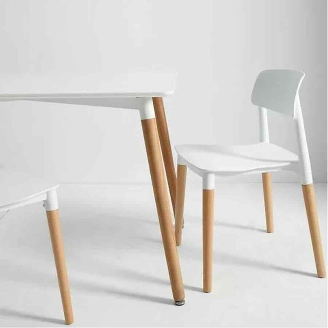 Minimalist-4-Seater-Square-White-High-Gloss-Tabletop-Wooden-Legs-80cm