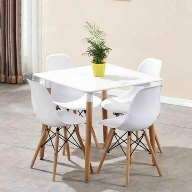 Minimalist-4-Seater-Square-White-High-Gloss-Tabletop-Wooden-Legs-80cm