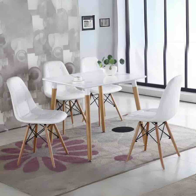 Minimalist-4-Seater-Square-White-High-Gloss-Tabletop-Wooden-Legs-80cm