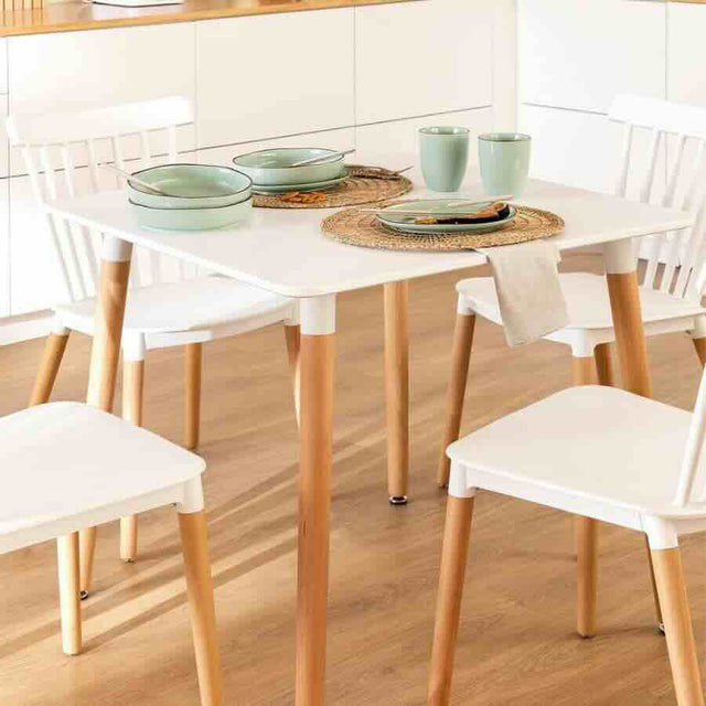 Minimalist-4-Seater-Square-White-High-Gloss-Tabletop-Wooden-Legs-80cm